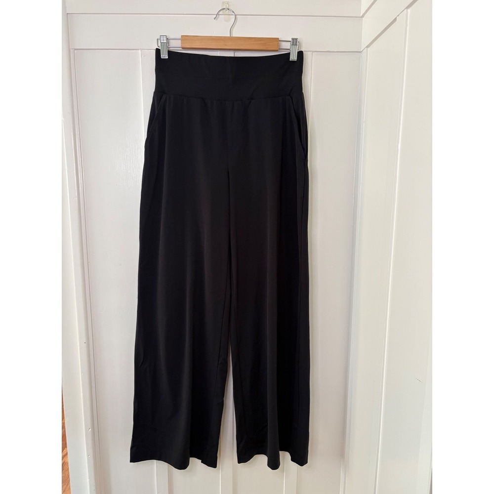 Lou & Grey Black Wide Leg Pants High Rise Ribbed Waistband Pockets Small